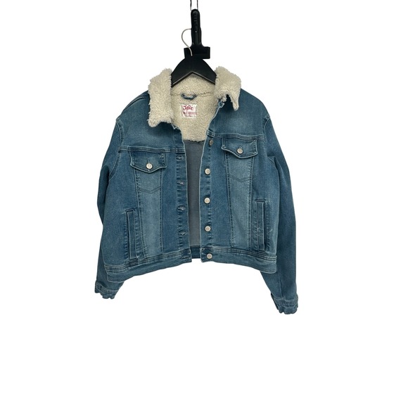 Justice Girls Denim Jacket Sherpa Lined Jean Trucker Coat Size 20 Plus - Picture 1 of 4